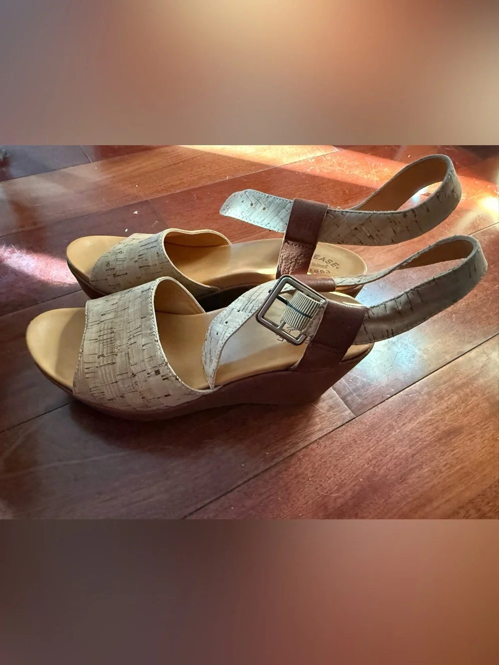 Kork-Ease Cork and Brown Leather Wedge Sandal